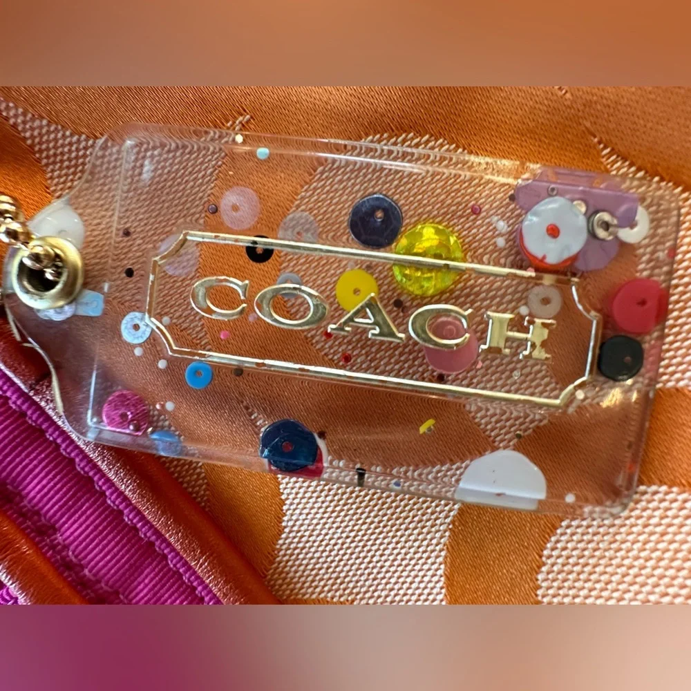 Coach Poppy OP Art Signature Jacquard Leather Orange/pink Tote Shoulder Bag - Picture 12 of 16